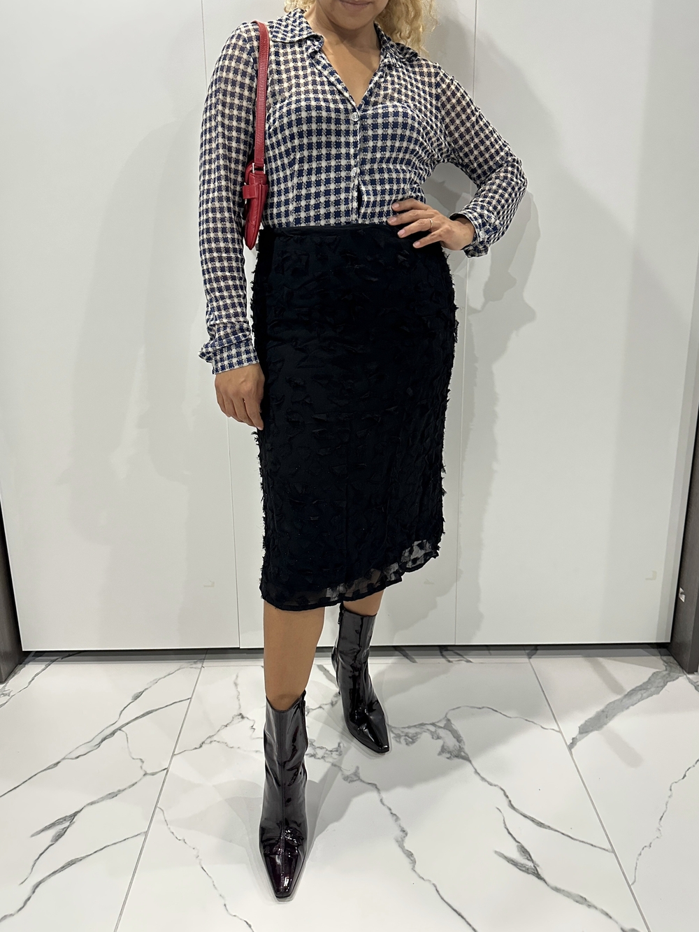 Black Textured Midi Skirt - Elegant Women's Pencil Skirt